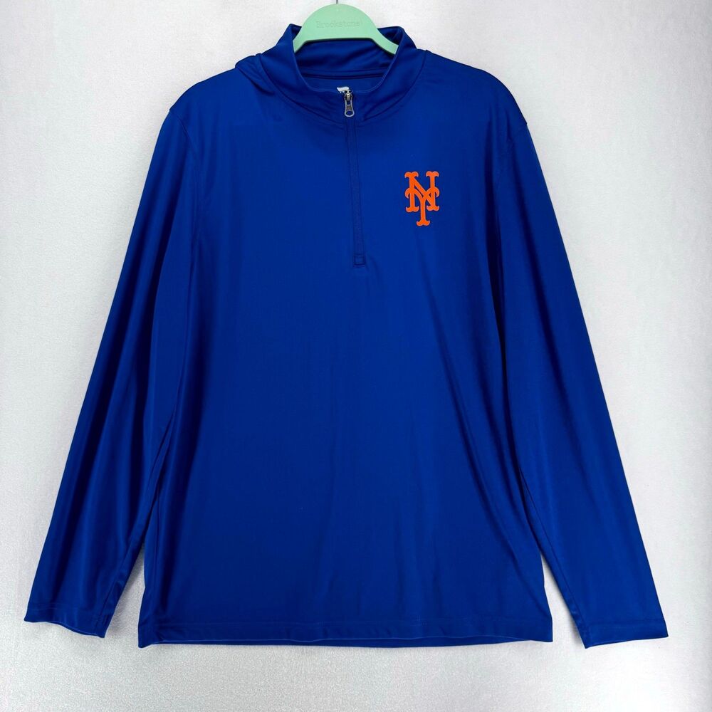 Fnatics New York Mets MLB Quarter Zip Performance Sweater Blue Color Mens Size L